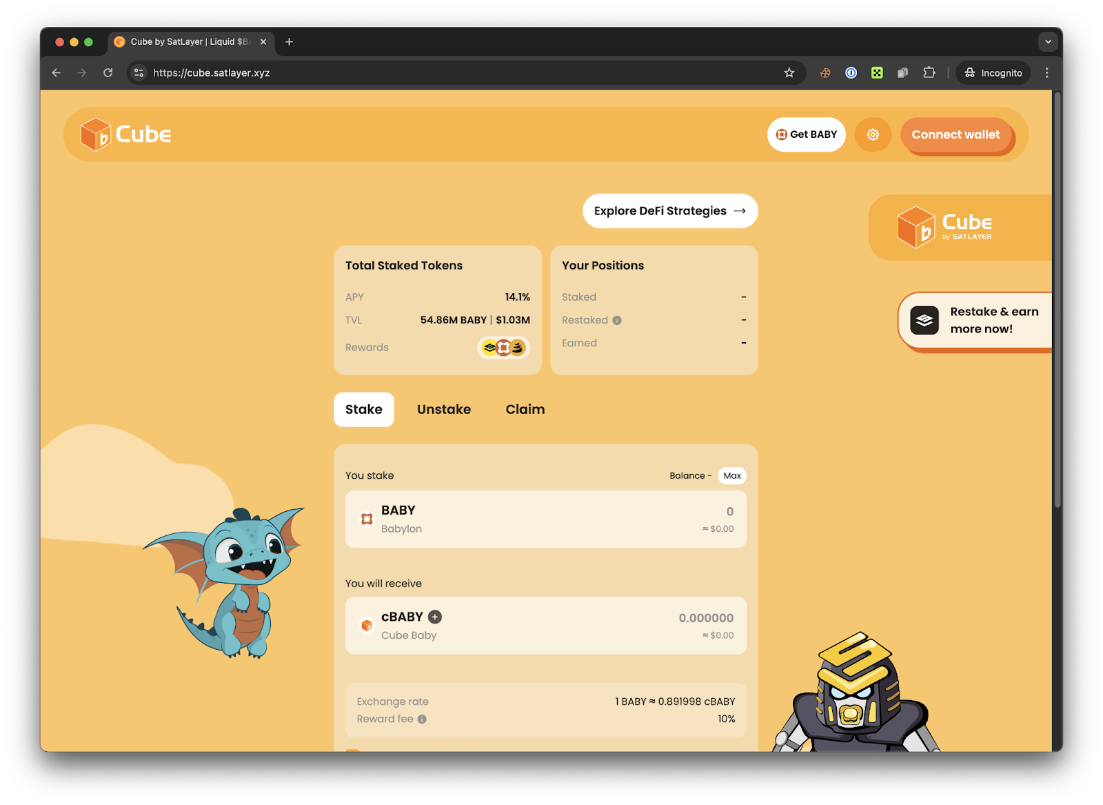 Image showing the UI of SatLayer’s Cube product where the data is powered by their SubQuery indexer.
